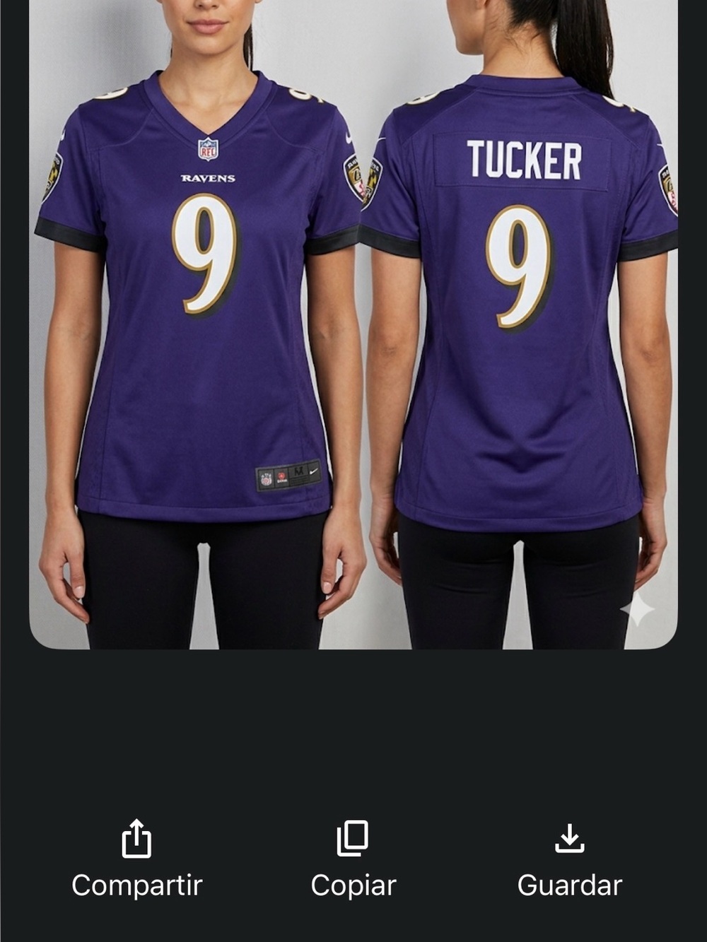 Nike NFL size M Baltimore Ravens Women's Tucker #9 Purple Jersey